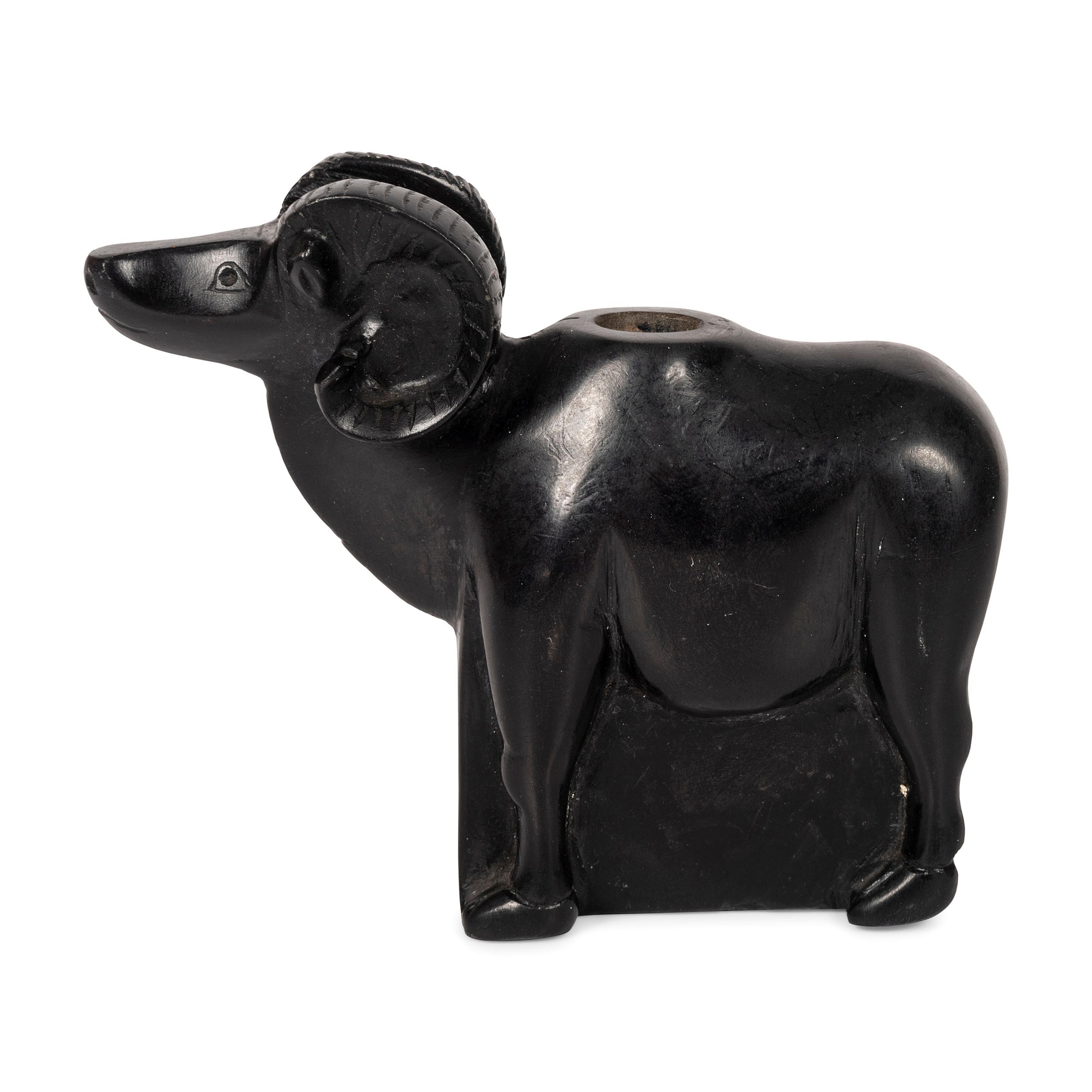 Carved Blackstone Figural Pipe Bowl, Ram