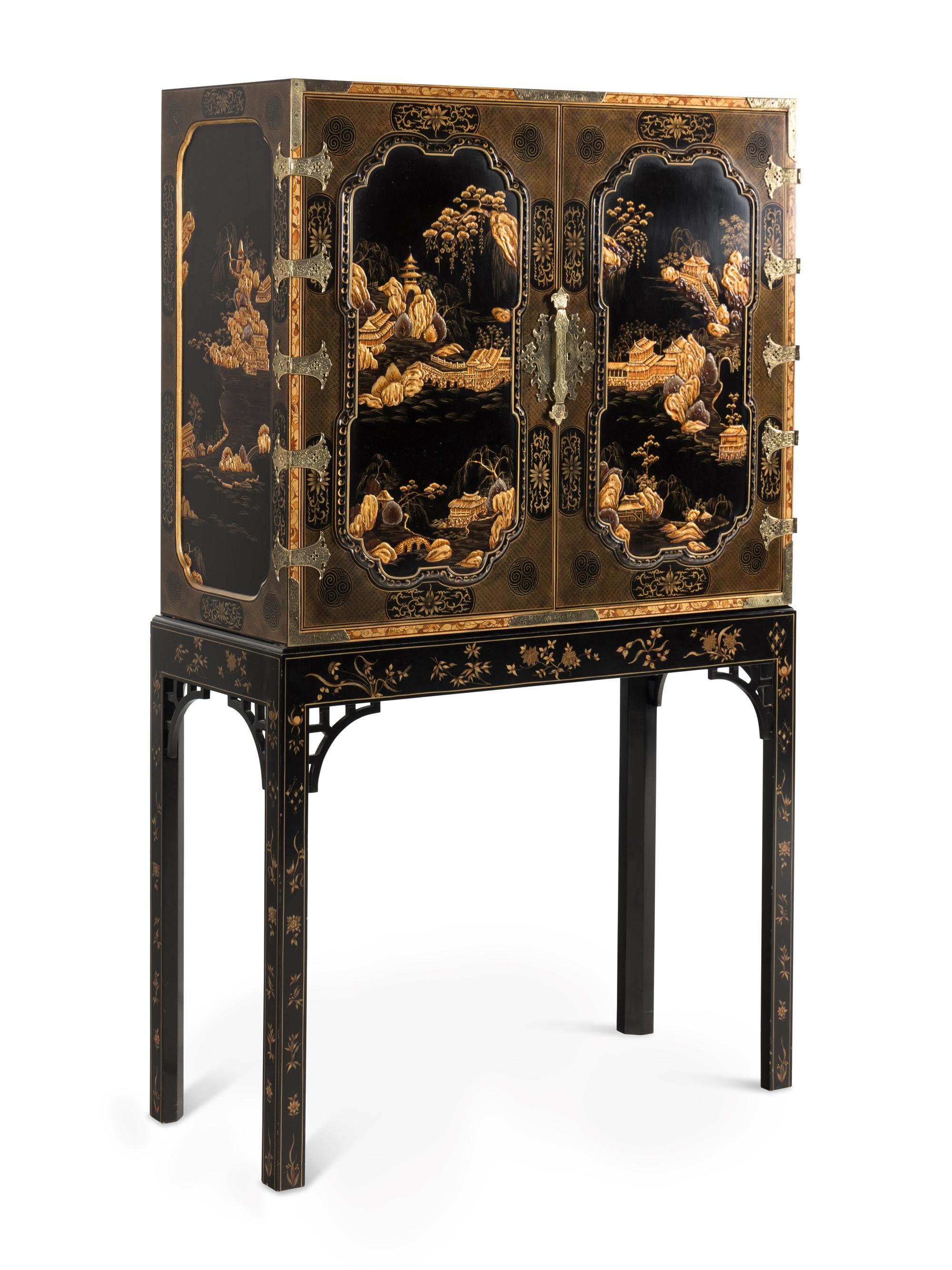A Baker Lacquered Chinoiserie Cabinet
