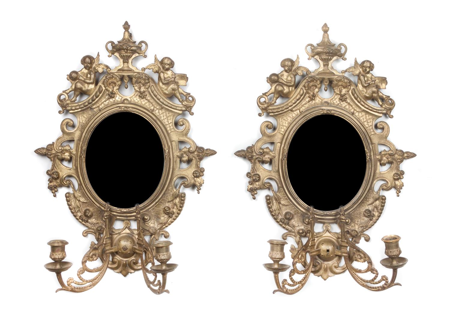 A Pair of Gilt Metal Two-Light Appliques Height 22 inches.
