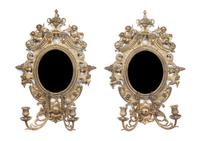 A Pair of Gilt Metal Two-Light Appliques Height 22 inches.