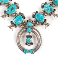 Navajo Silver and Turquoise Squash Blossom Necklace