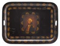 Painted and stenciled Commemorative tinware tray first half 19th century