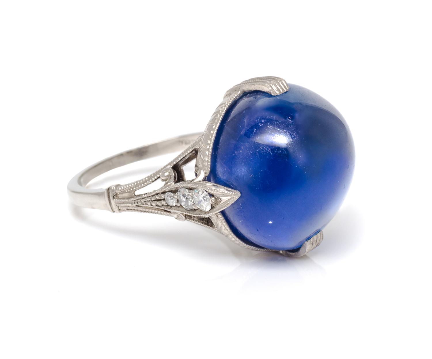An Art Deco Platinum, Burmese Sapphire and Diamond Ring, Noble & Co., 7.70 dwts.