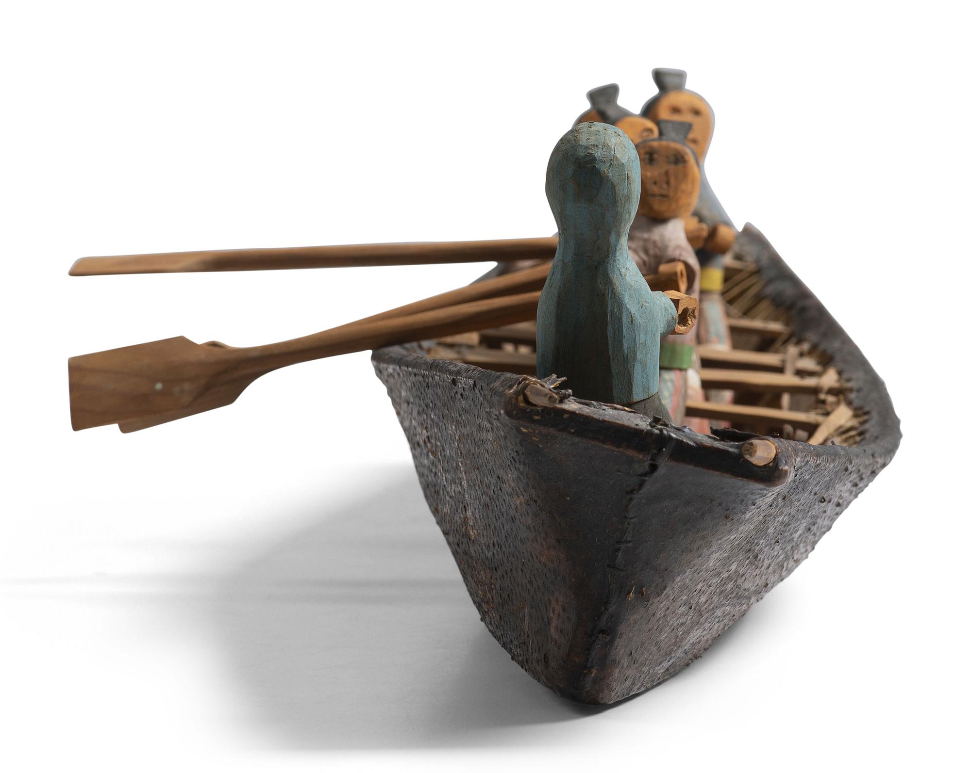 Greenlandic Inuit Model Umiak with Rowers