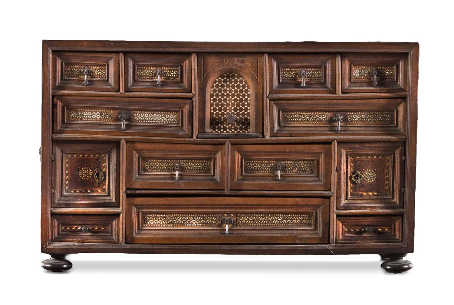 A Spanish Baroque Bone Inlaid Vargueno Height 20 x width 33 x depth 14 1/4 inches. — 17TH CENTURY