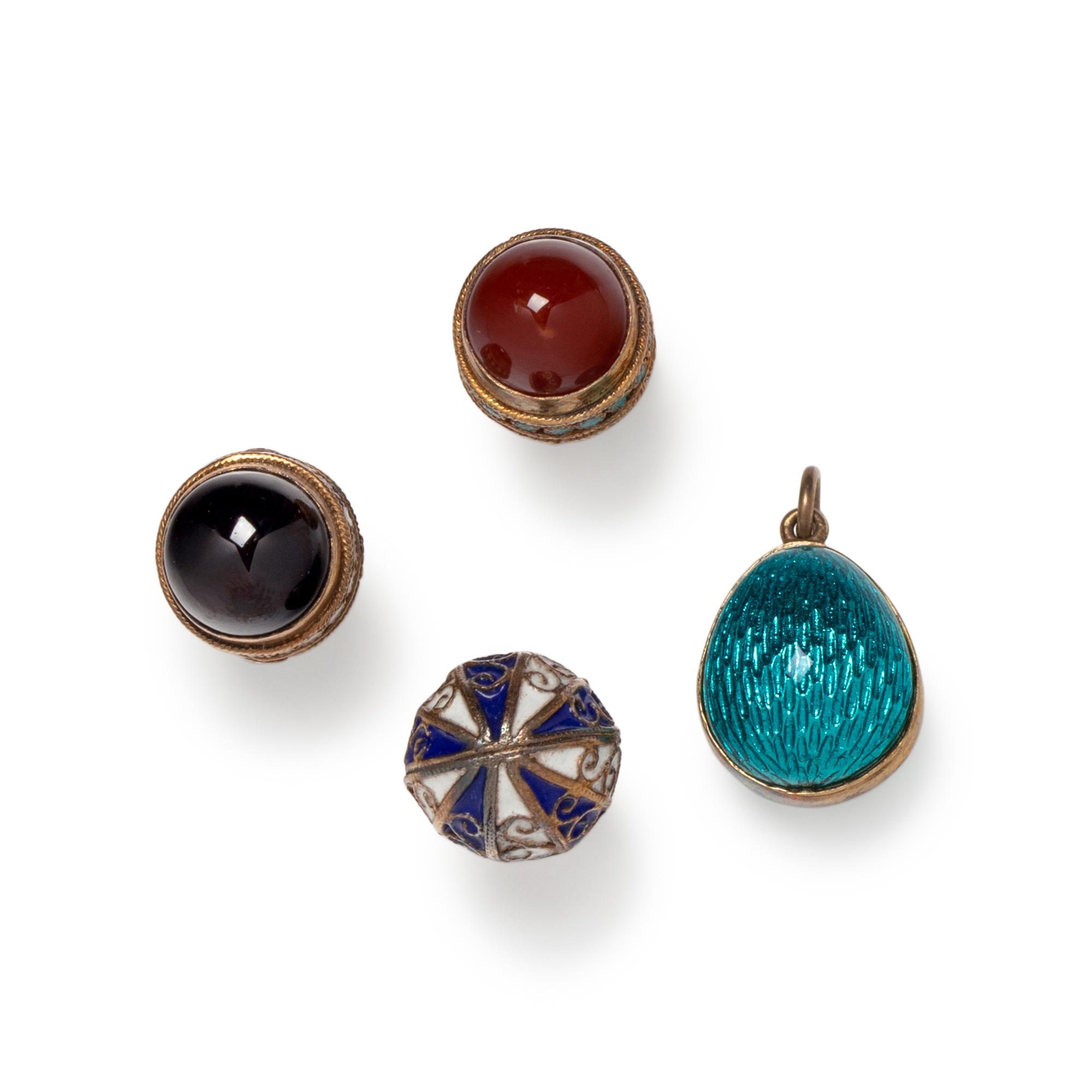 ANTIQUE, RUSSIAN, ENAMEL EGG PENDANTS