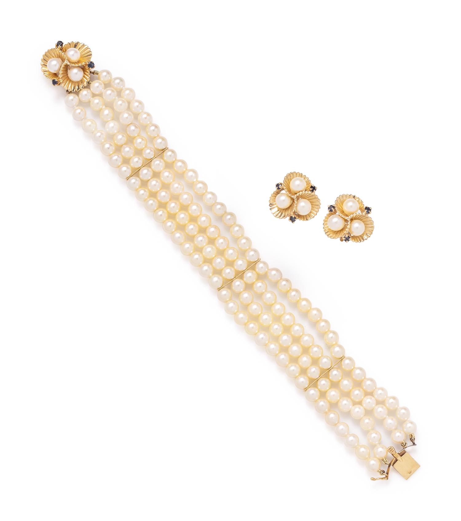 CULTURED PEARL AND SAPPHIRE SET