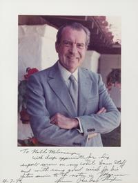 NIXON, RICHARD. Photograph signed and inscribed as President , on the mount, April 7, 1973.