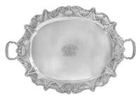 An American Silver Two-Handled Serving Tray, Jennings Silver Co., Irvington, NJ, the rim decorated with rocaille, floral swag and folia