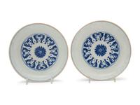 A Pair of Blue and White Porcelain 'Lotus' Plates