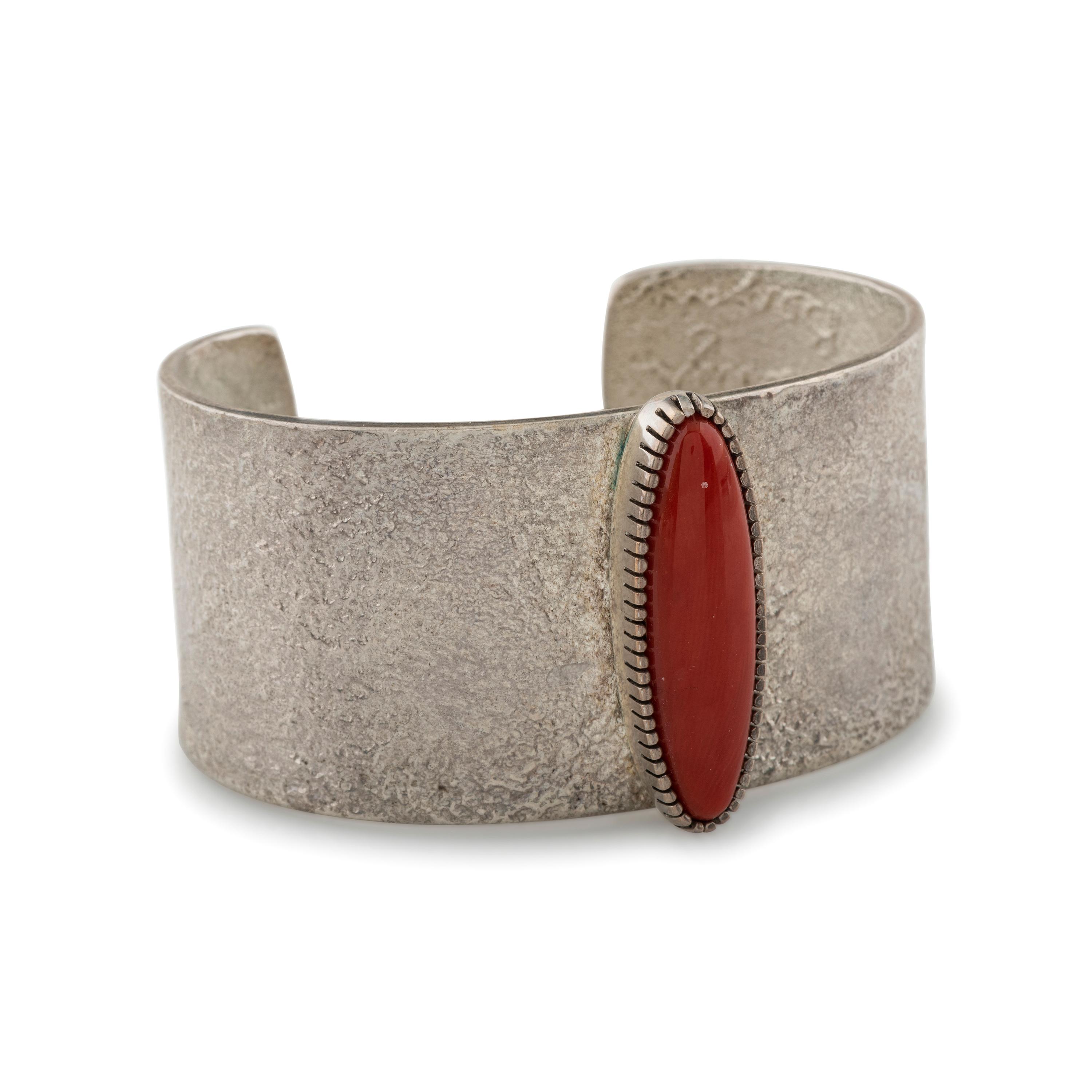 Tufa Cast Silver and Coral Cuff Bracelet