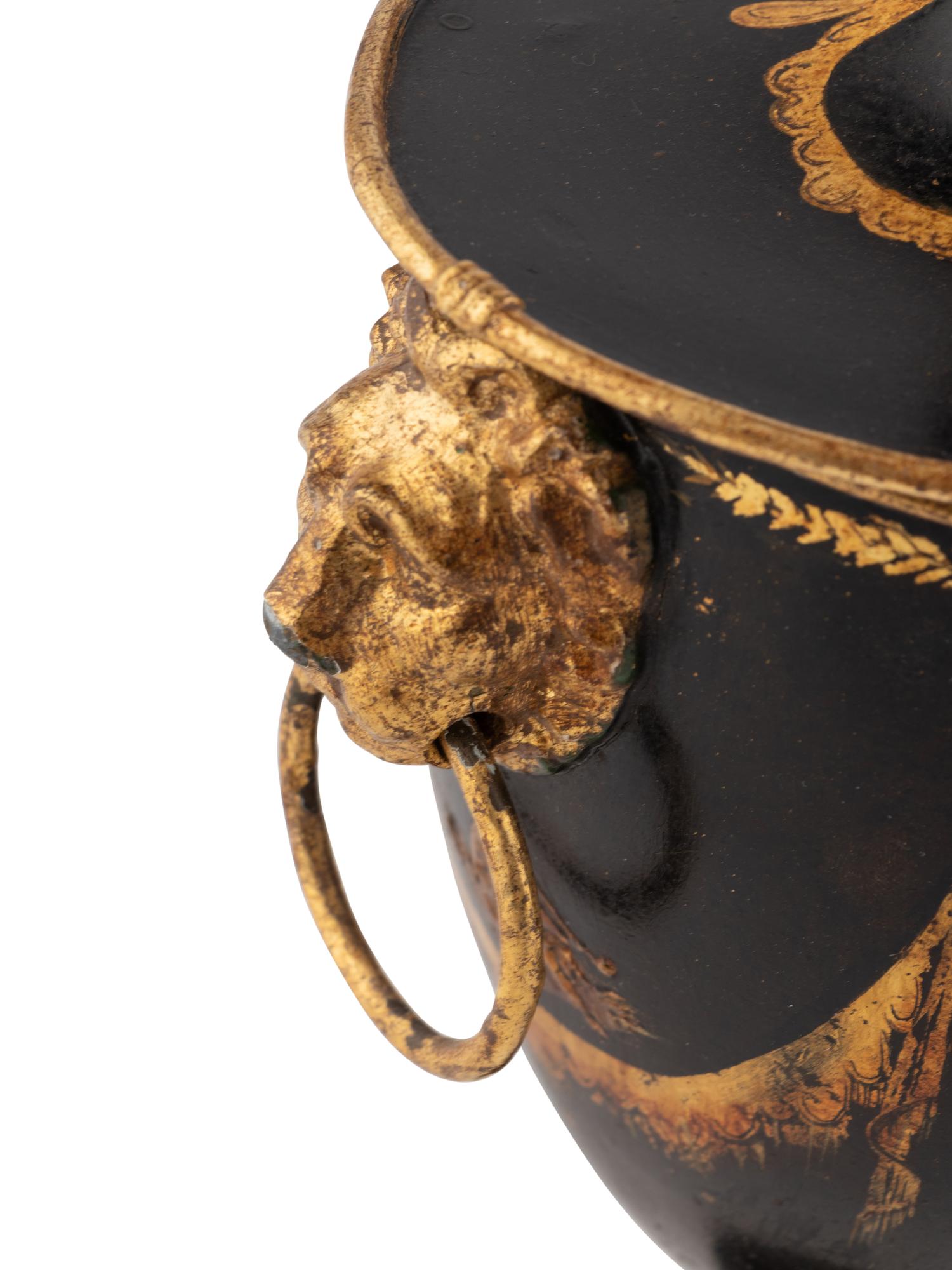A Pair of Regency Tole Piente Urns