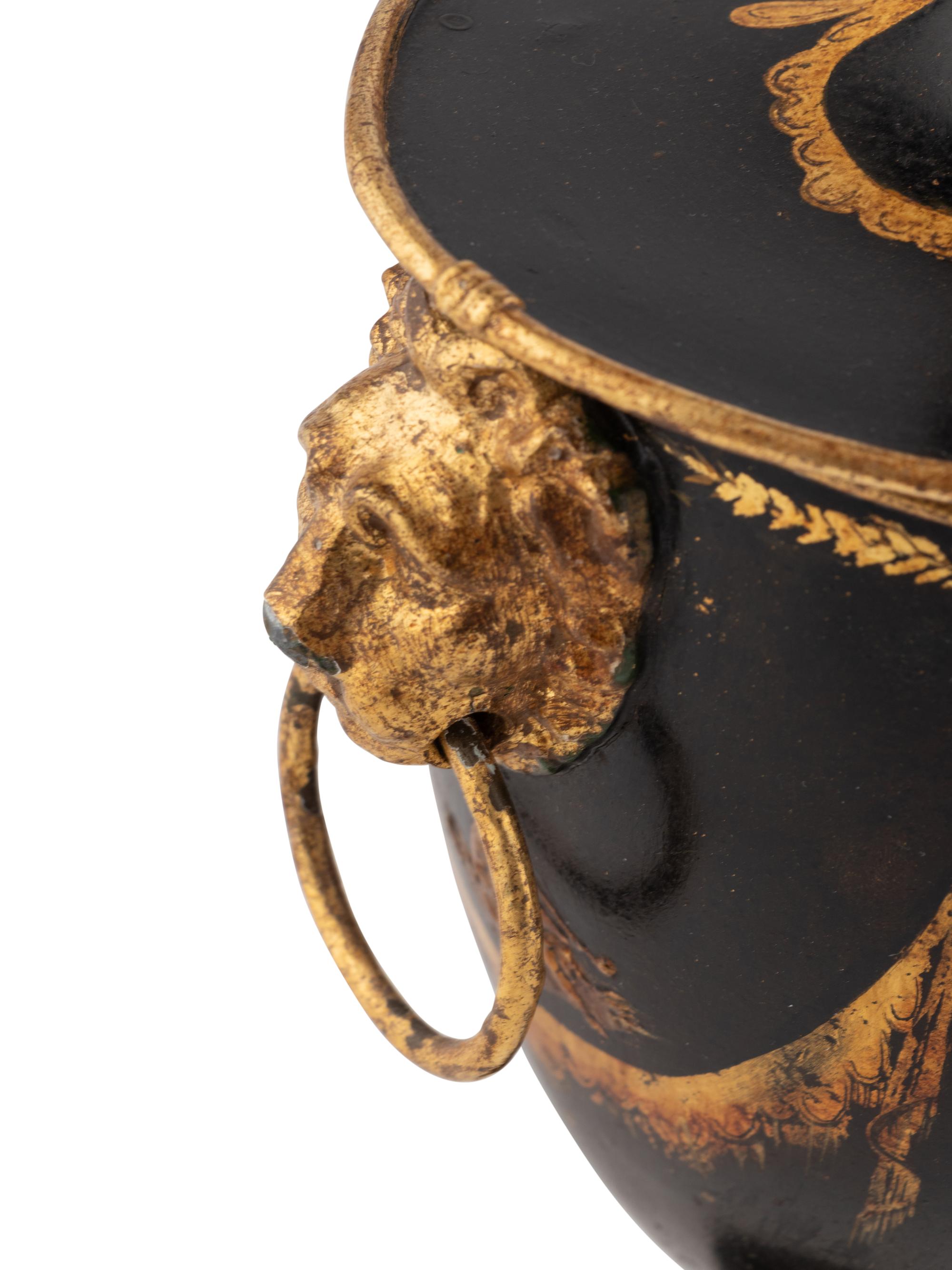 A Pair of Regency Tole Piente Urns