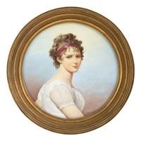 A Continental Painted Porcelain Plaque Depicting Madame Récamier After Jacques Louis David