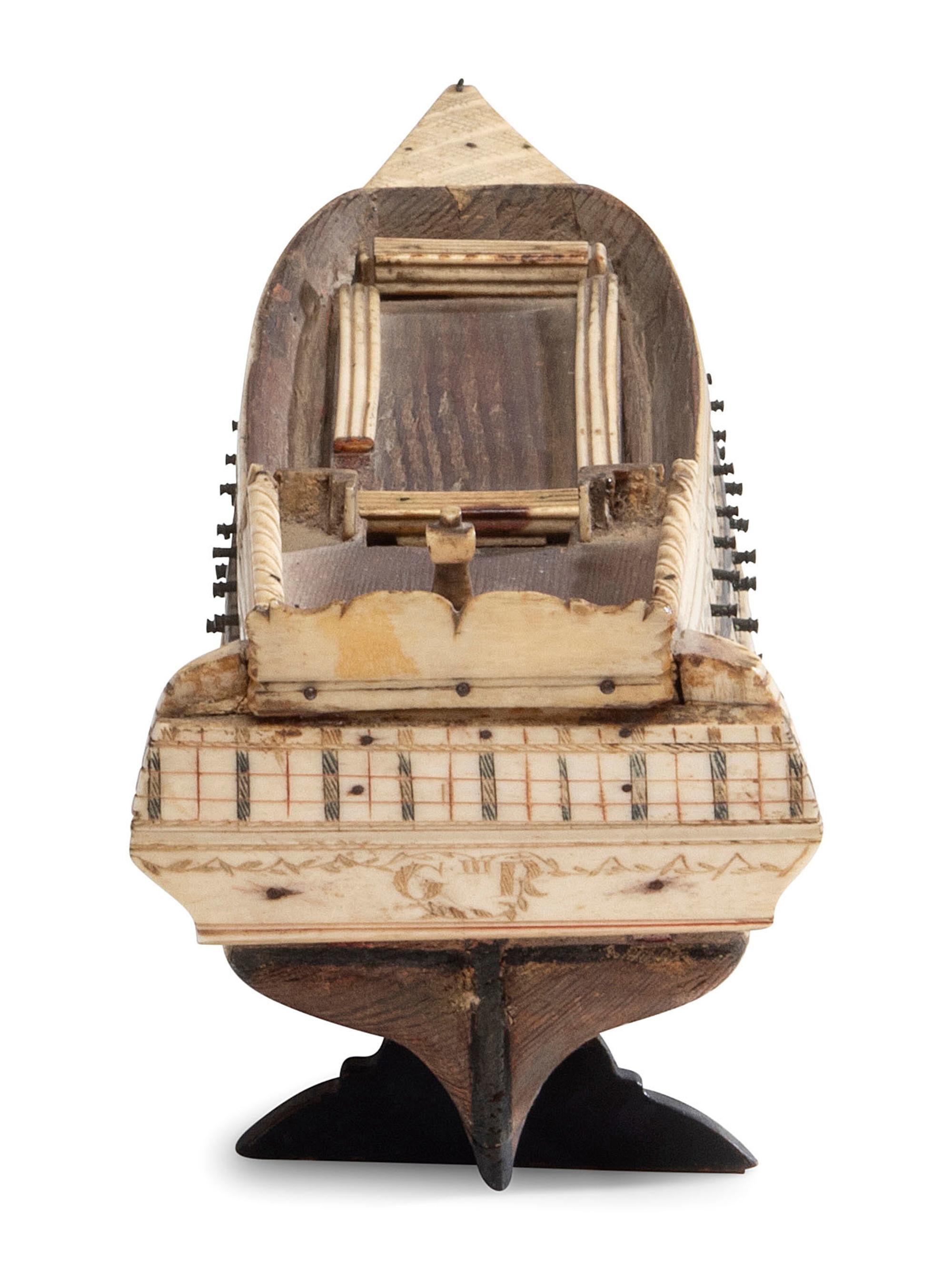 A French Prisoner of War Fruitwood and Bone Model Gunship