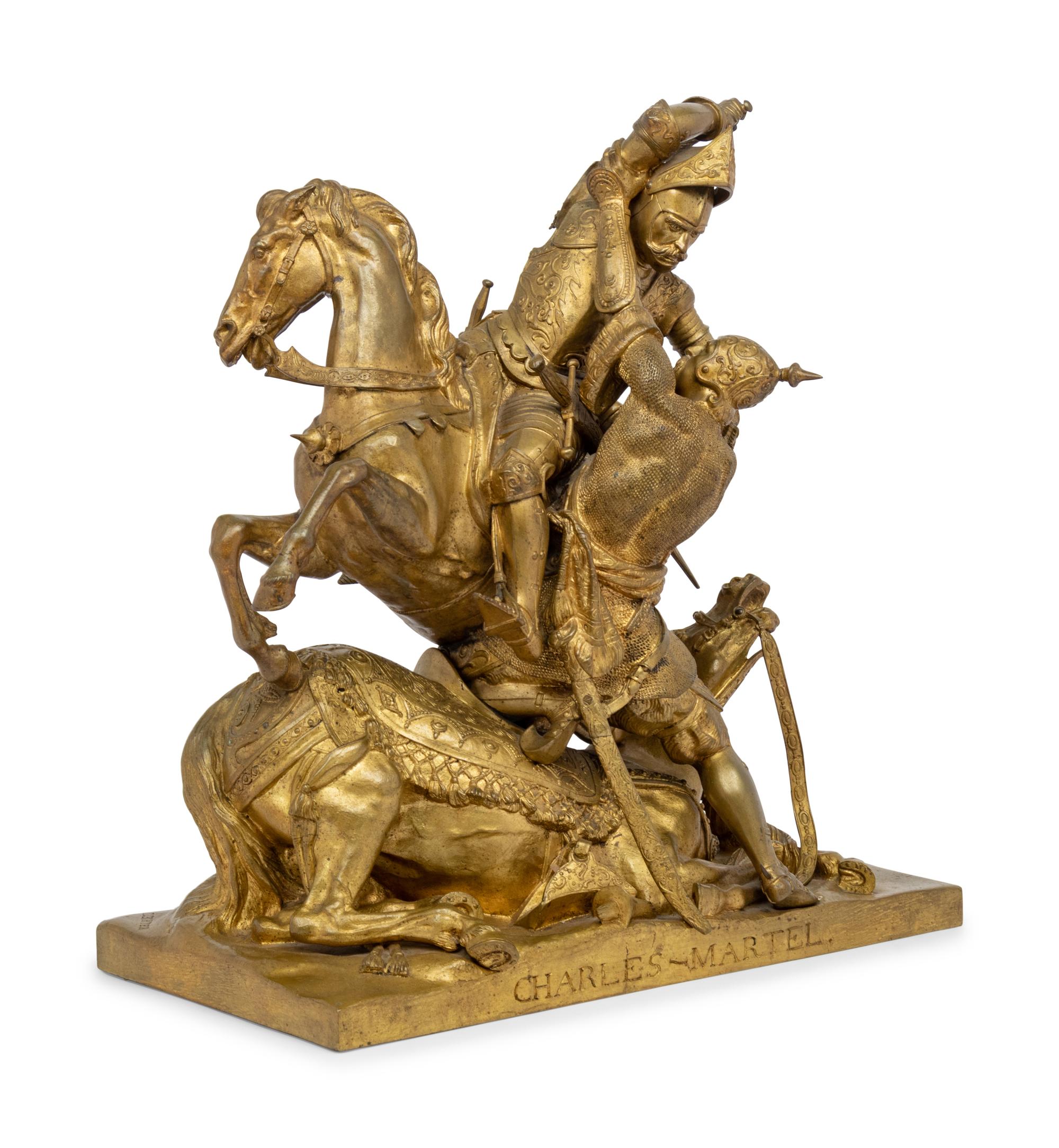 A Large French Gilt Bronze Figural Mantel Clock After Jean-François-Théodore Gechter (1796-1844)