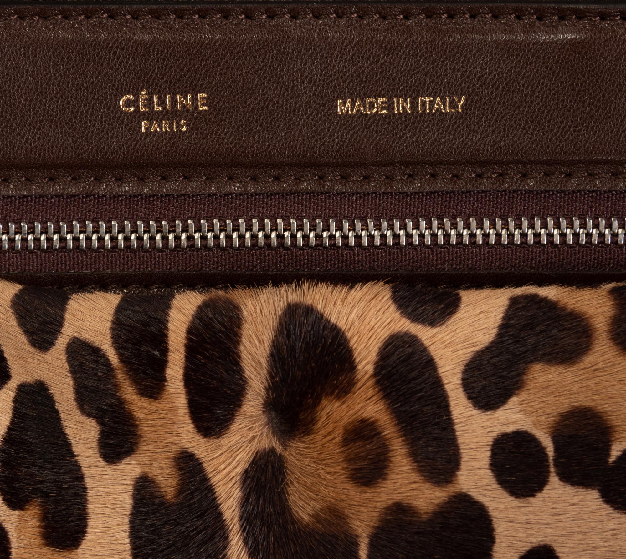 Two Designer Pony Hair Bags: One Céline Leopard Print Tote and One Prada Animal Print Clutch