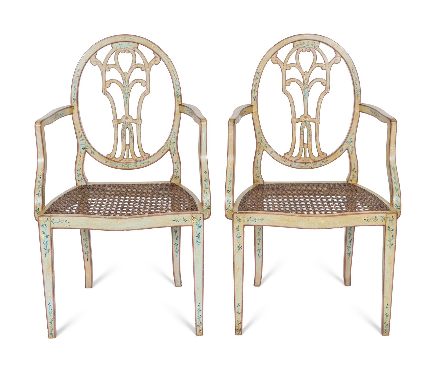 A Pair of George III Style Paint Decorated Armchairs