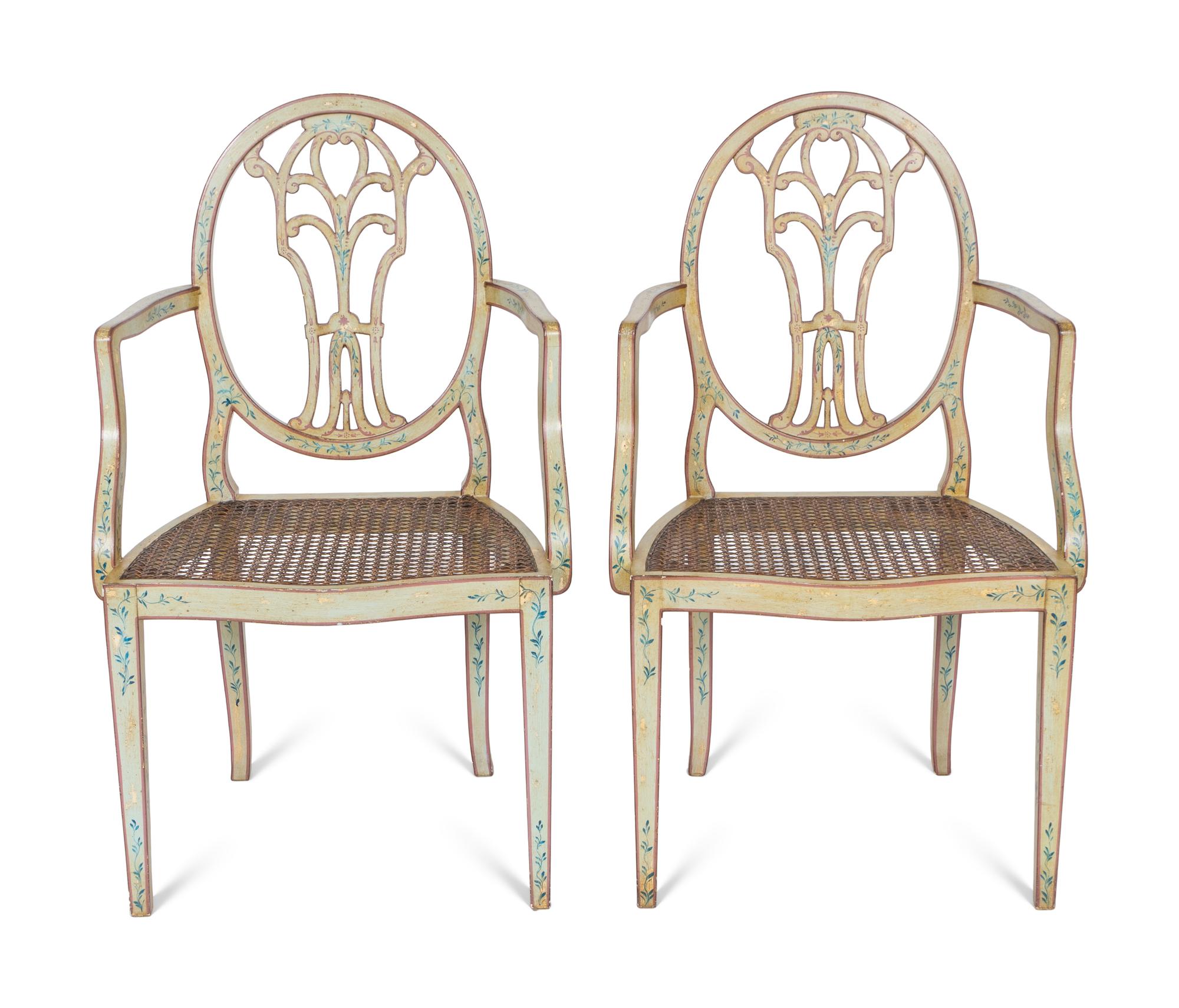 A Pair of George III Style Paint Decorated Armchairs
