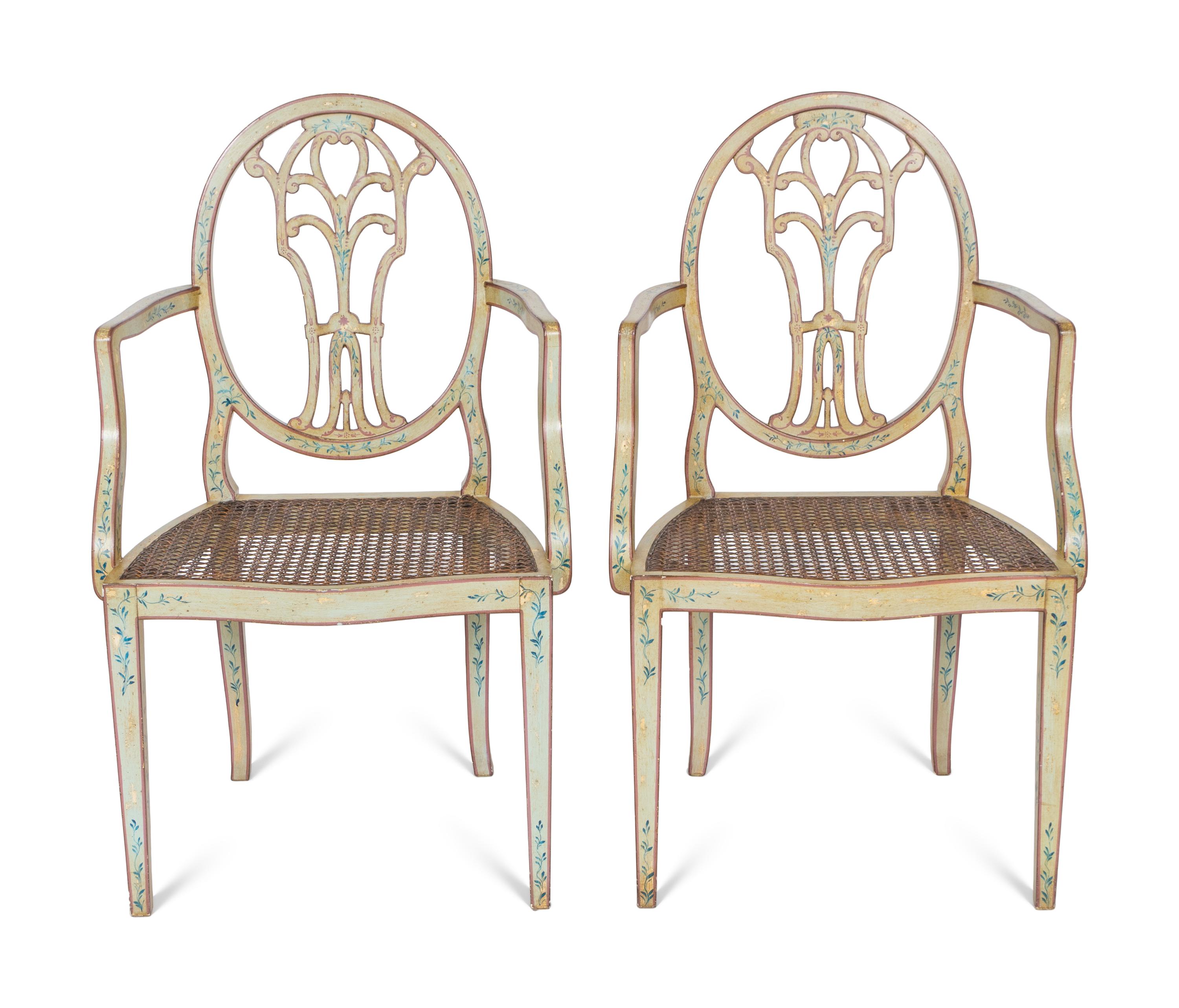 A Pair of George III Style Paint Decorated Armchairs