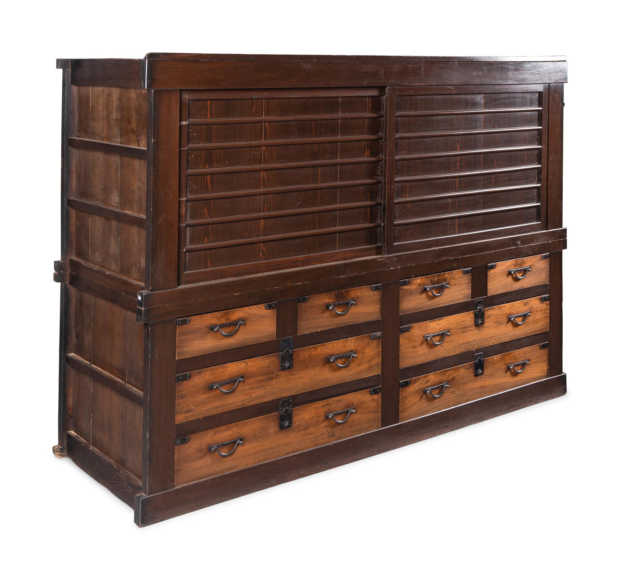 A Japanese Hinoki and Keyaki Wood Tansu Cabinet