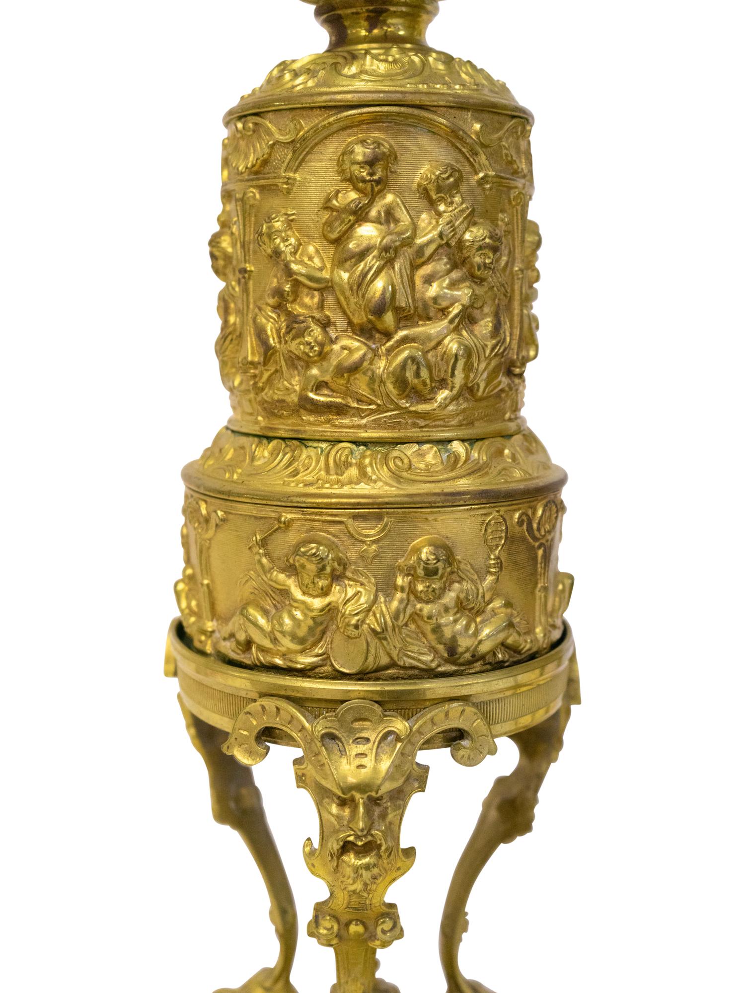 A Pair of Napoleon III Gilt Bronze Oil Lamps