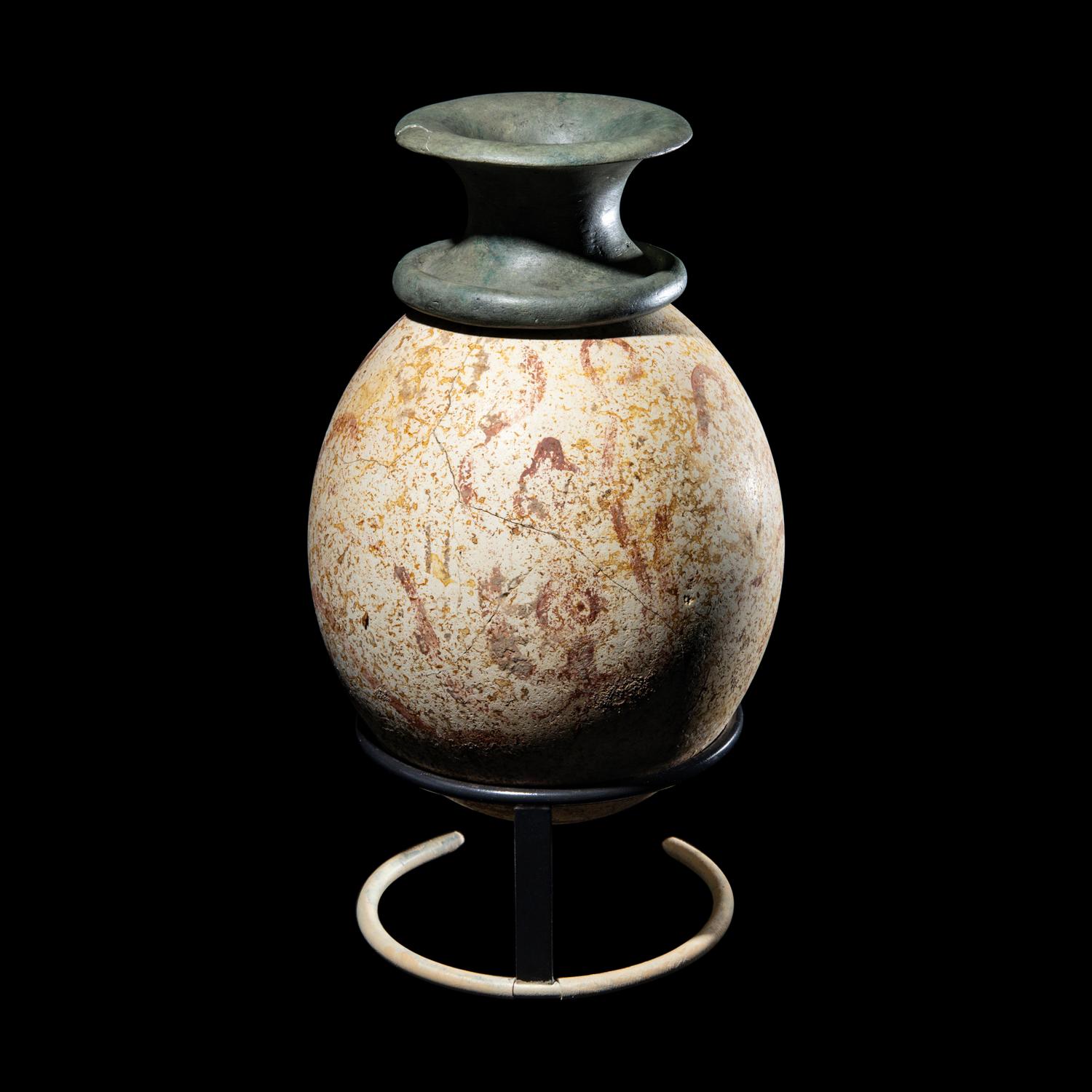 A Minoan or Mycenaean Painted Ostrich Egg Rhyton