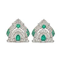 ART DECO, EMERALD AND DIAMOND DOUBLE CLIP BROOCH