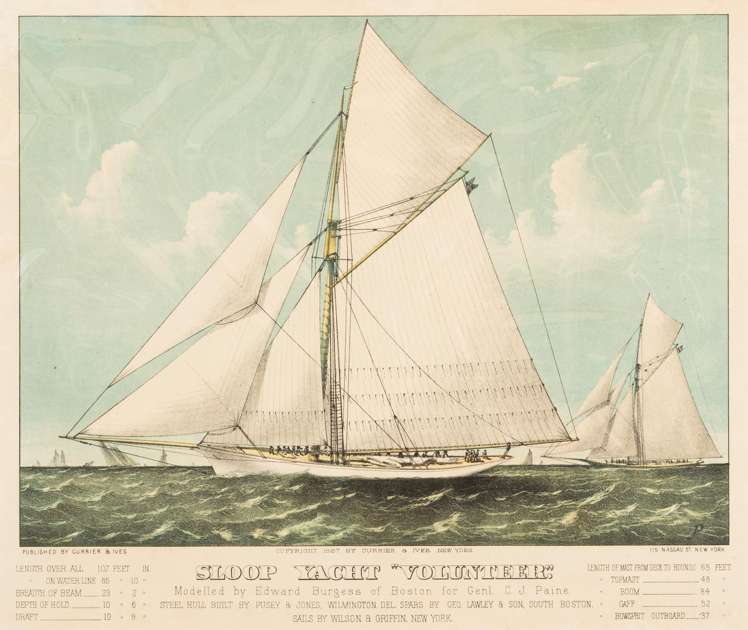 [SHIPPING] -- CURRIER and IVES, publishers Sloop Yacht "Volunteer," 1887. (G.5957) -- Midnight Race on the Mississippi, 1875. (G.4477) -- Vigilant. Defender of the America's Cup, October 1893, n.d. (G.6972)