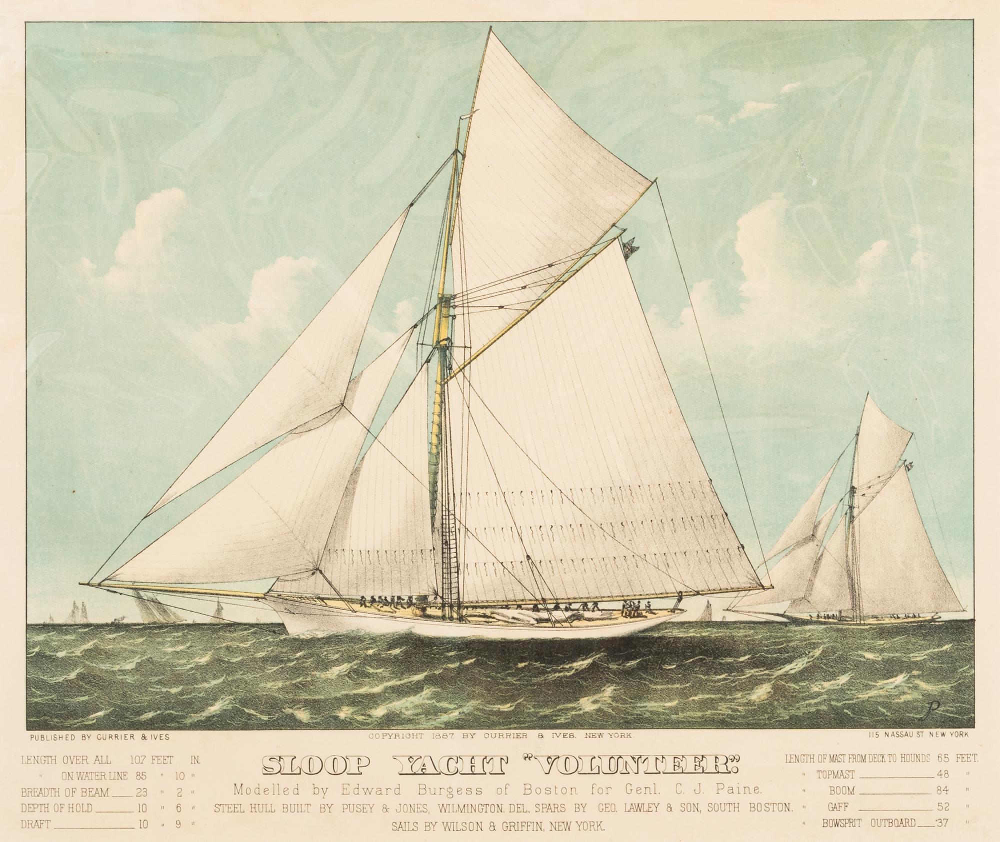 [SHIPPING] -- CURRIER and IVES, publishers Sloop Yacht "Volunteer," 1887. (G.5957) -- Midnight Race on the Mississippi, 1875. (G.4477) -- Vigilant. Defender of the America's Cup, October 1893, n.d. (G.6972)
