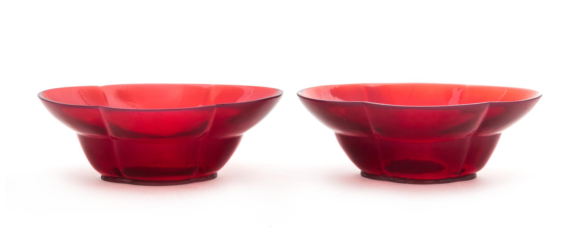 A Pair of Transparent Ruby Red Glass Bowls