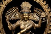A Large Gilt and Red Lacquered Wood Figure of a Dancing Deity