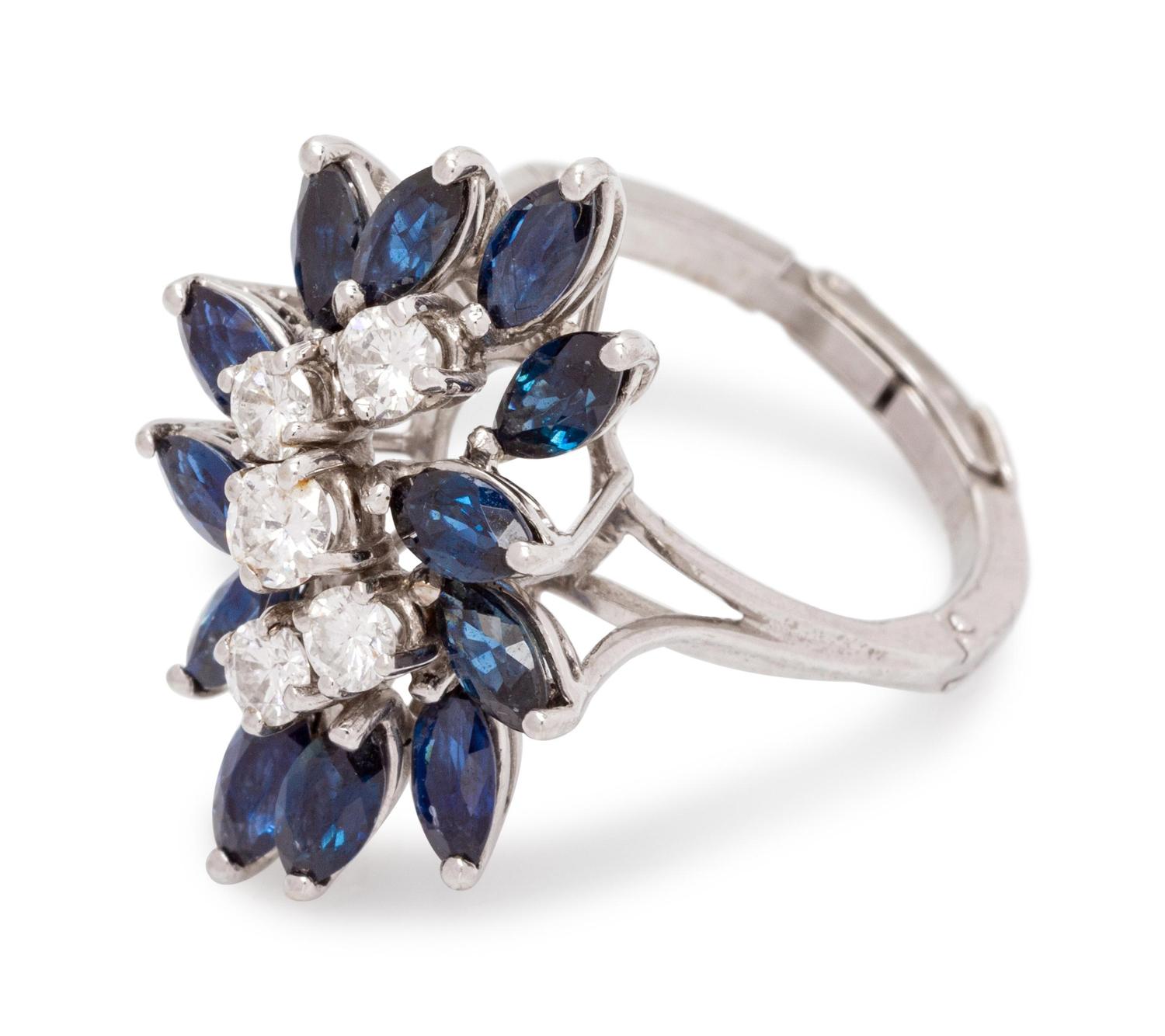 A 14 Karat White Gold, Diamond and Sapphire Ring,