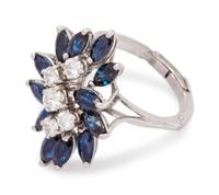 A 14 Karat White Gold, Diamond and Sapphire Ring,