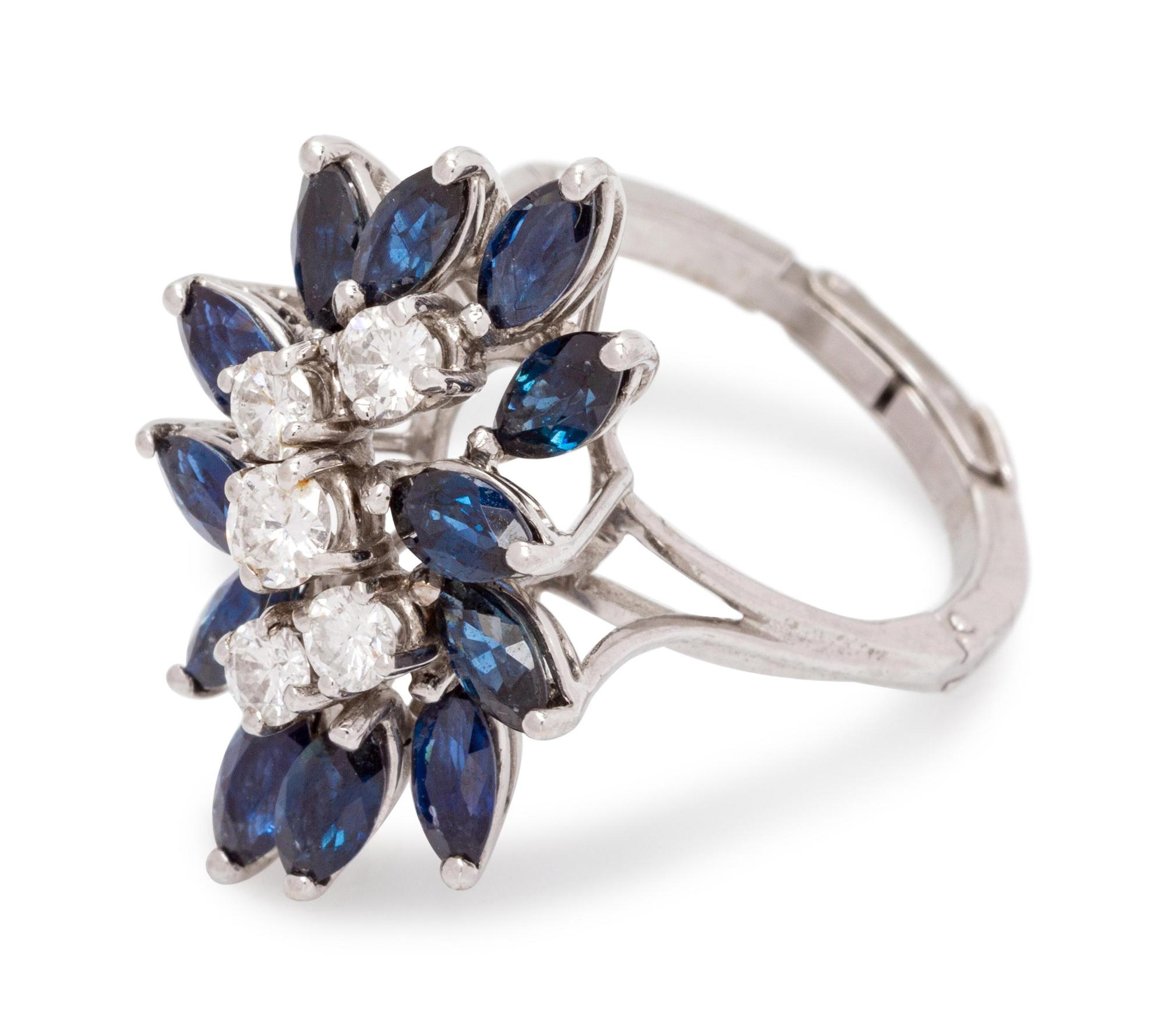 A 14 Karat White Gold, Diamond and Sapphire Ring,