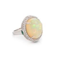 OPAL, DIAMOND AND EMERALD RING