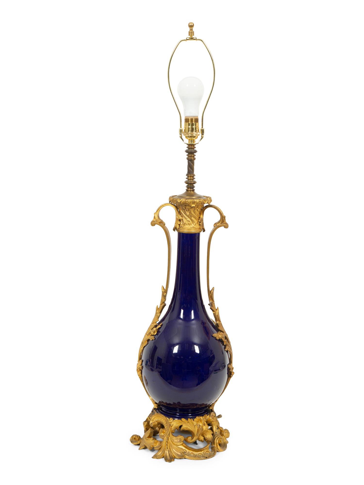 A Gilt Bronze Mounted Cobalt Glazed Porcelain Table Lamp