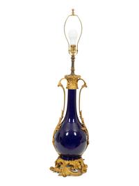 A Gilt Bronze Mounted Cobalt Glazed Porcelain Table Lamp