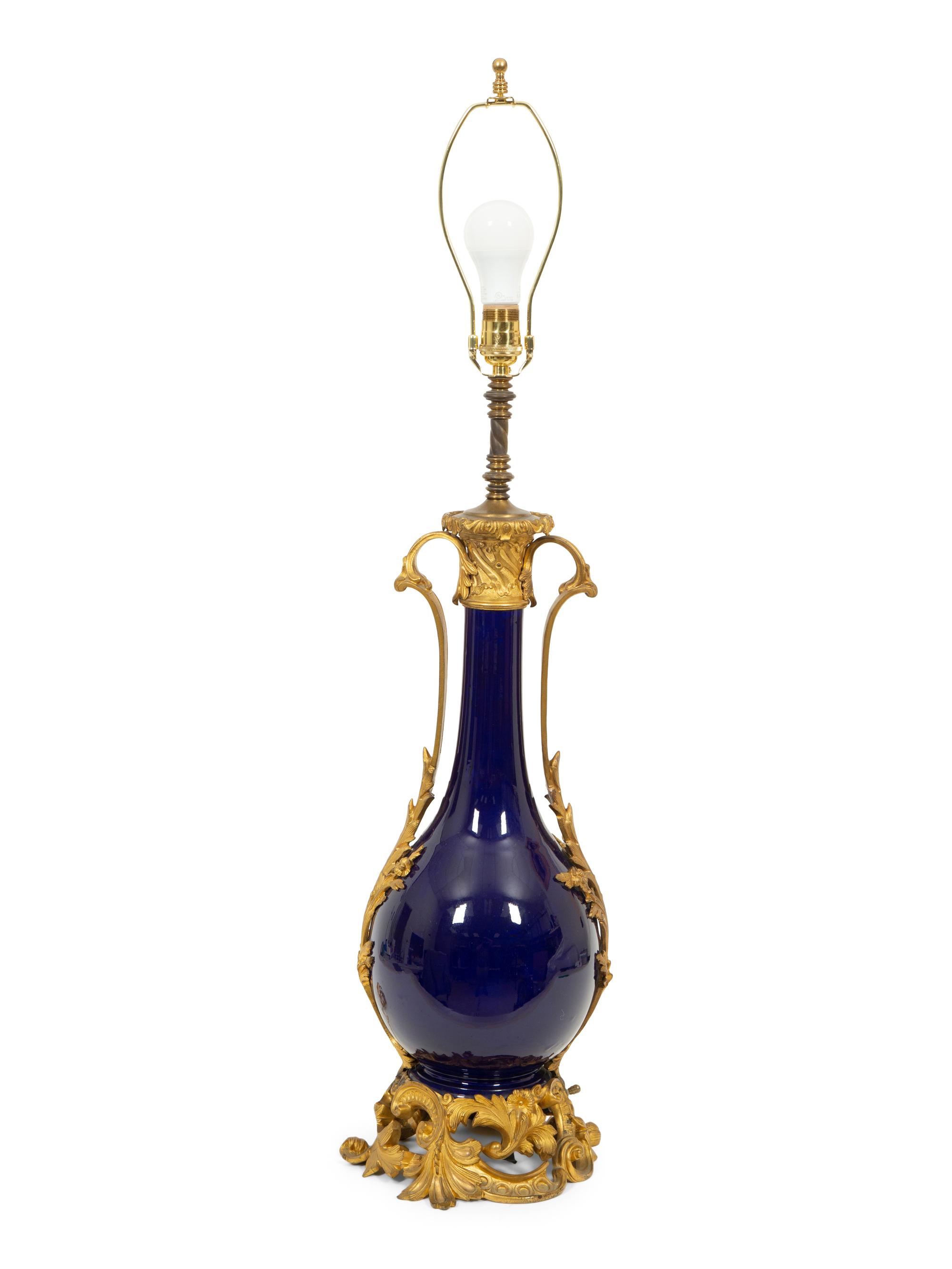 A Gilt Bronze Mounted Cobalt Glazed Porcelain Table Lamp