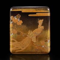 A Japanese inlaid lacquer "Ho-o and Kiri" writing box 日本时绘文具盒一件及包装木盒子