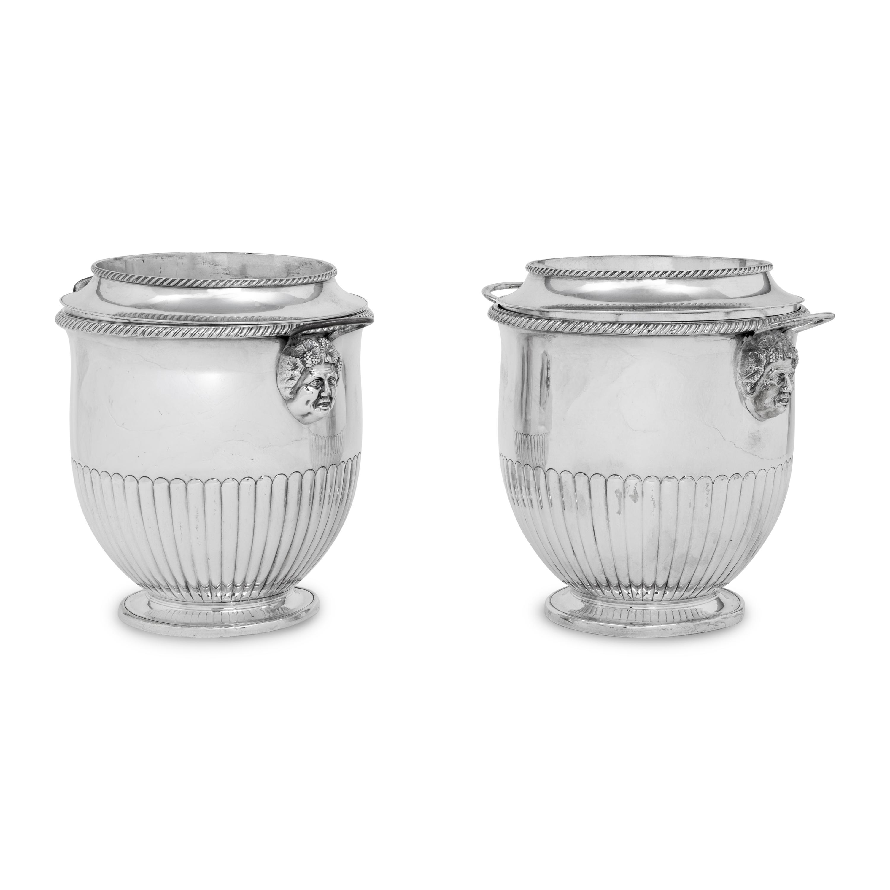 A Pair of Old Sheffield Silver-Plate Wine Coolers