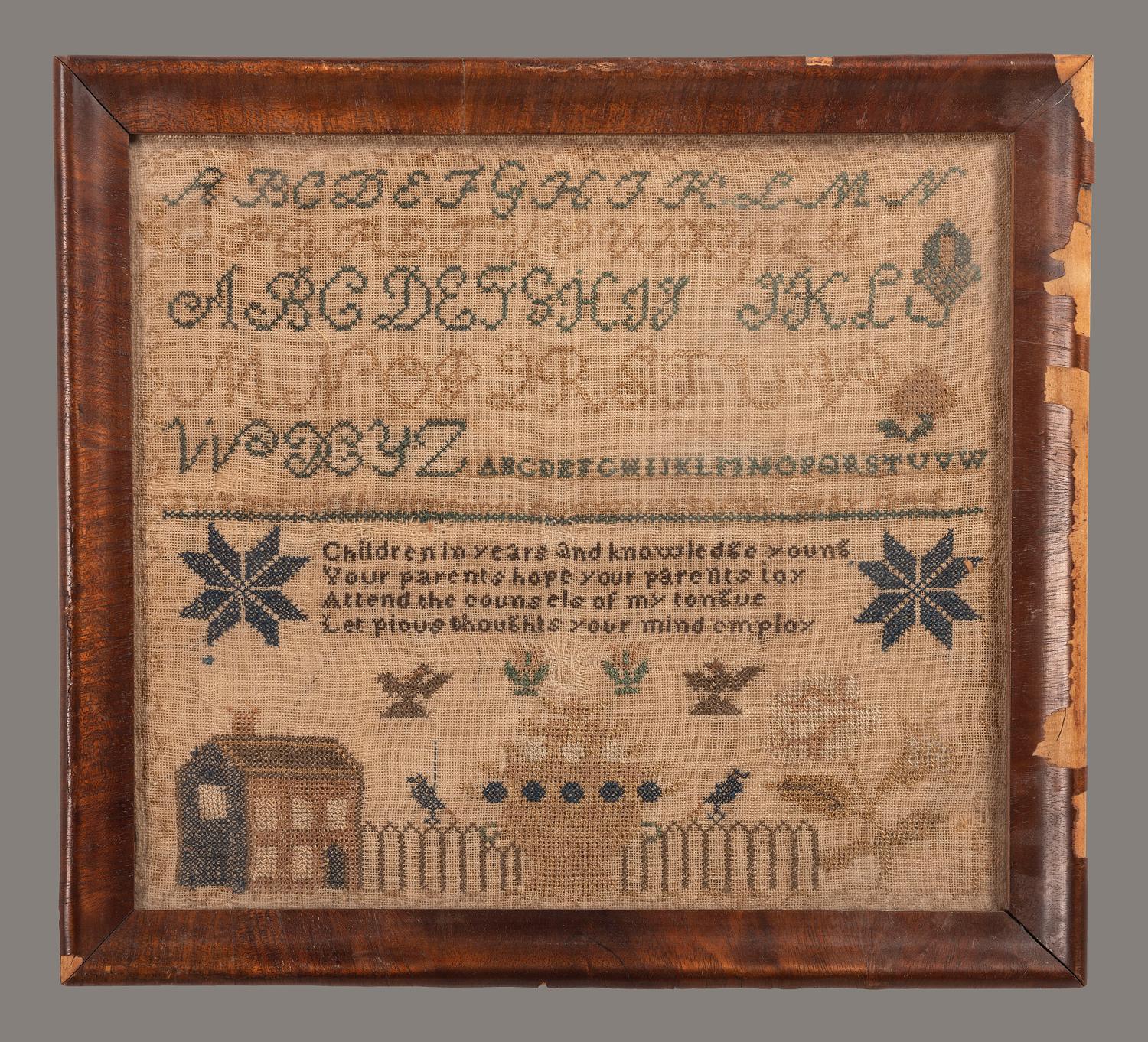 A Needlework Embroidered Schoolgirl's Sampler, Wrought by Sarah Gray