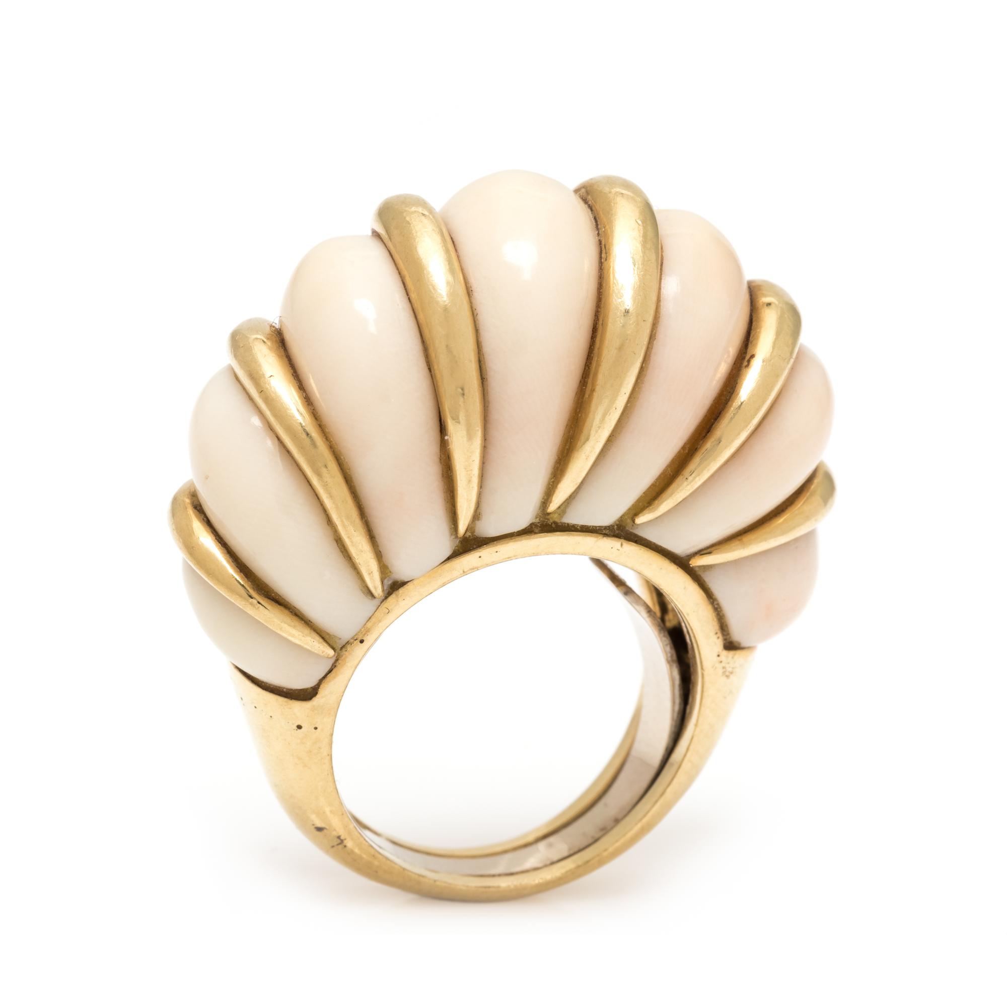 An 18 Karat Yellow Gold and Coral Bombe Ring, Italian, 17.40 dwts.