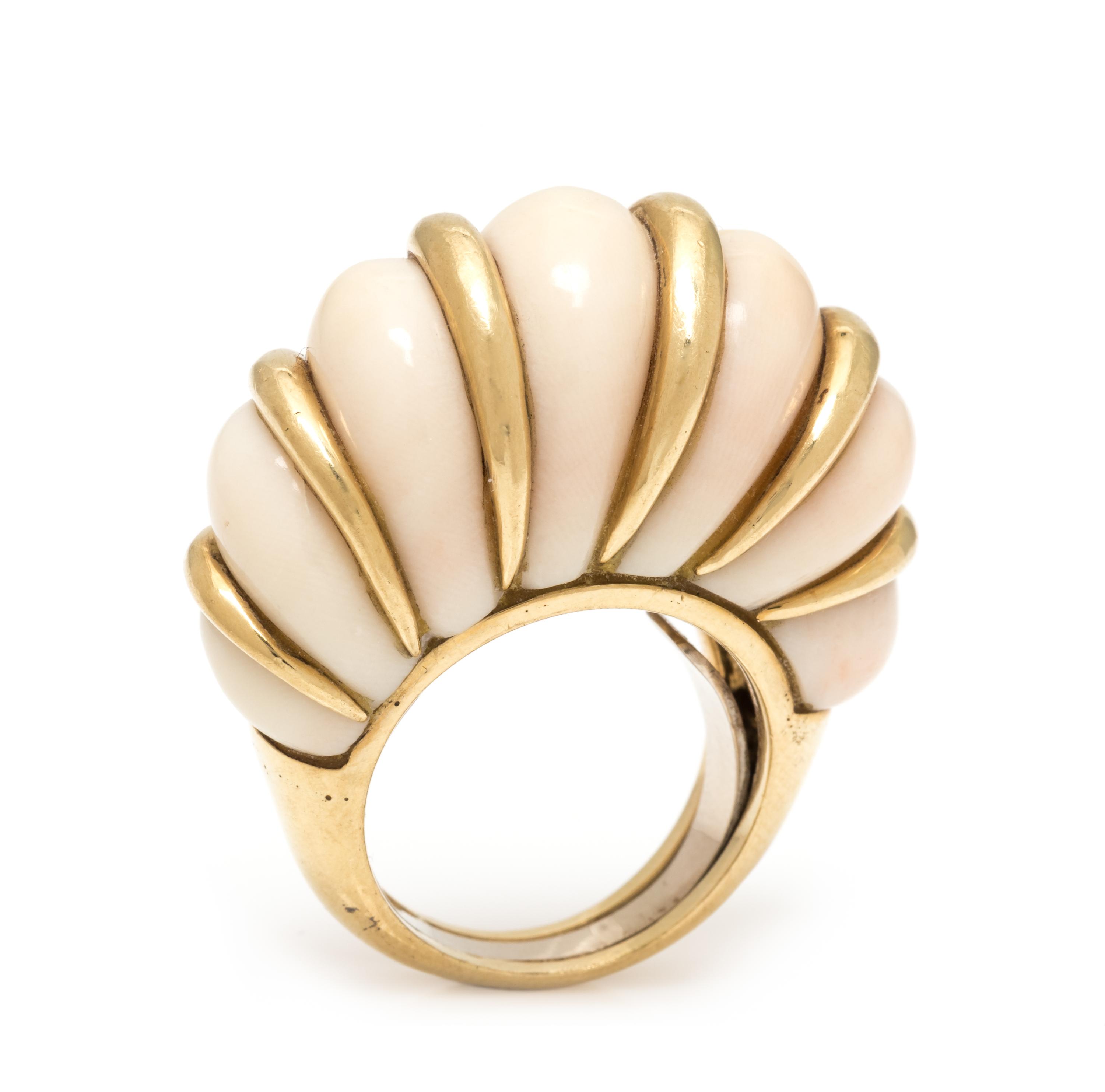 An 18 Karat Yellow Gold and Coral Bombe Ring, Italian, 17.40 dwts.