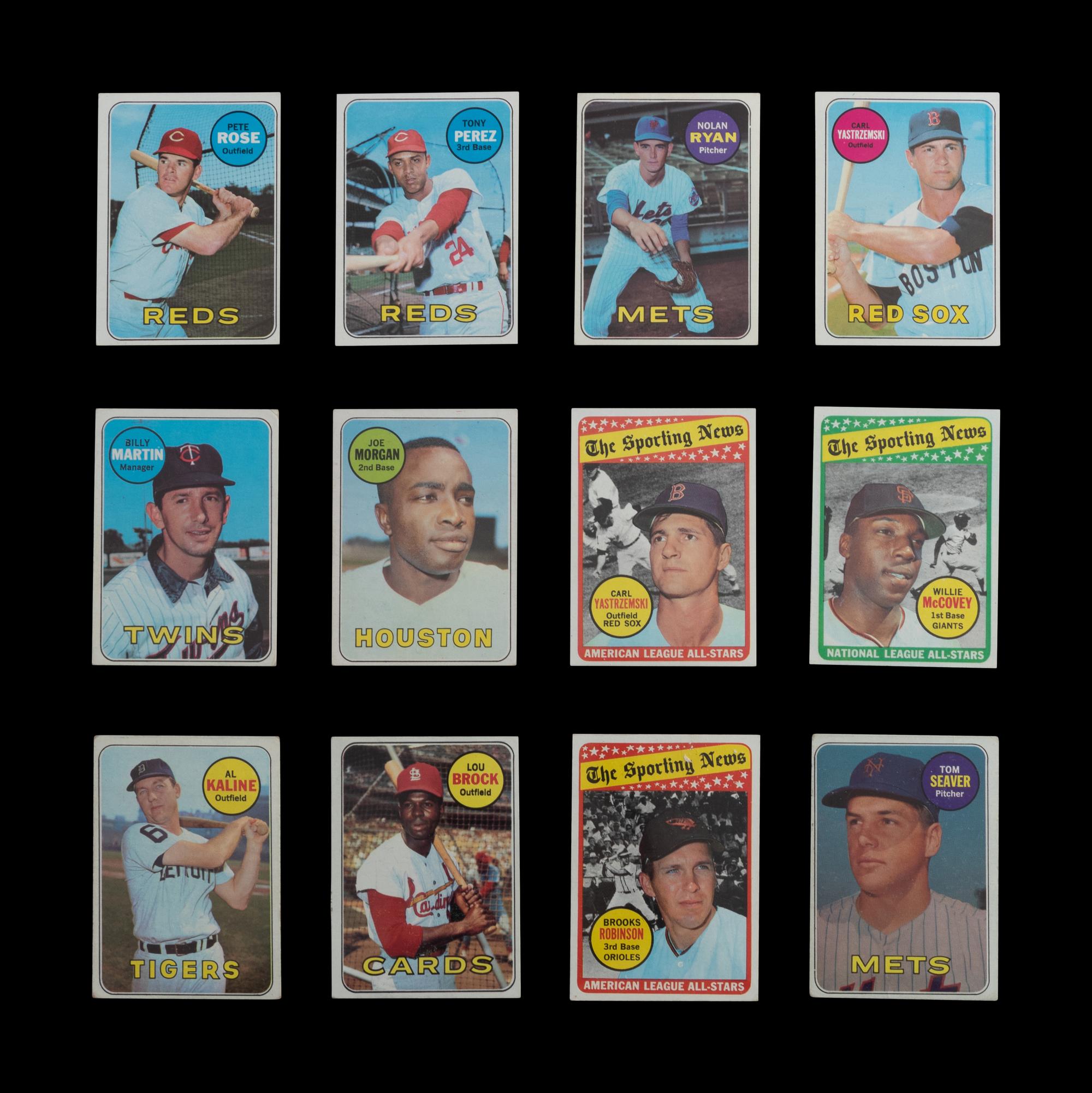 A Group of 12 1969 Topps Baseball Cards Featuring Multiple Hall of Famers and Notables (Including Nolan Ryan and Tom Seaver),