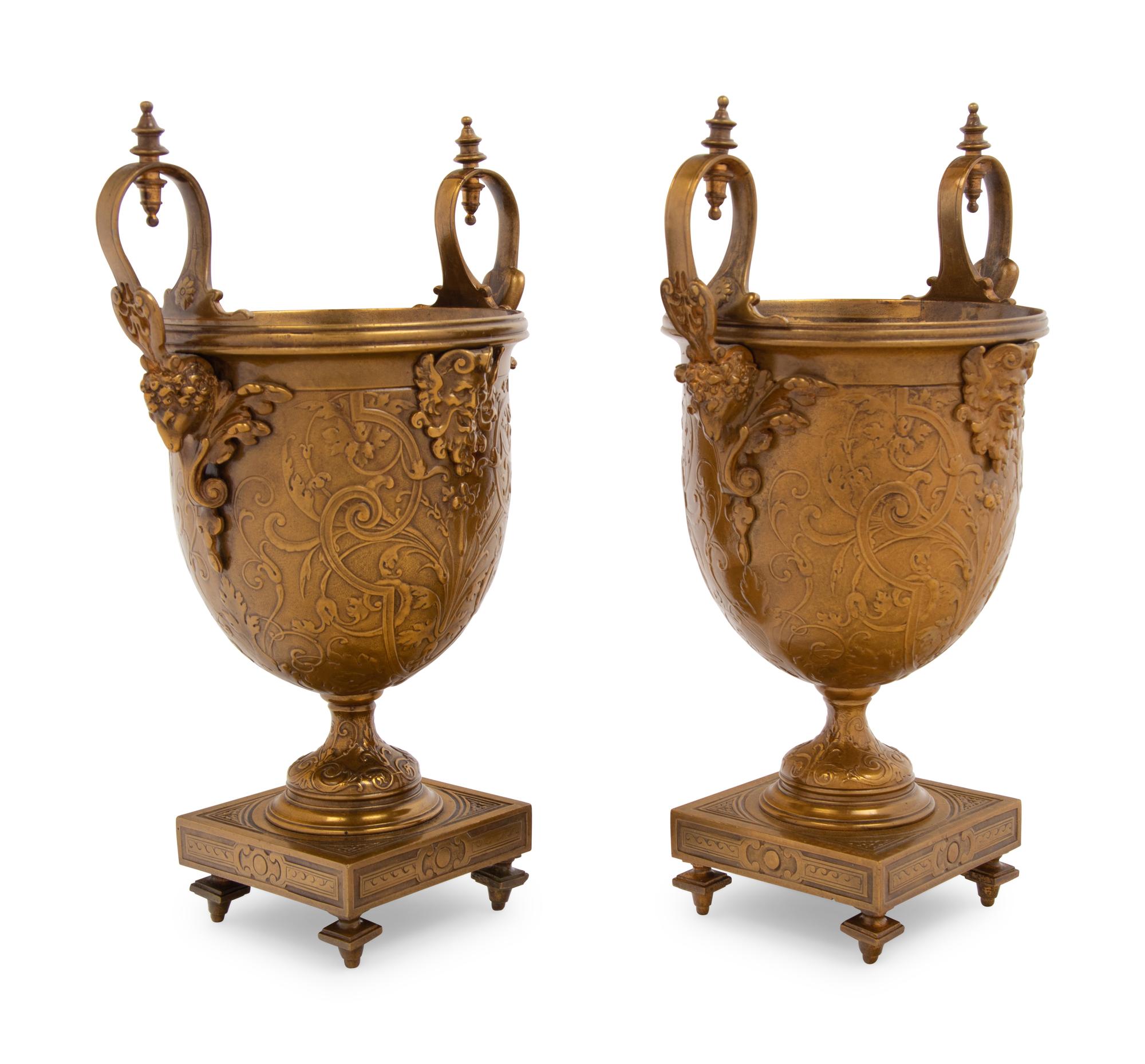 A Pair of Neoclassical Gilt Bronze Urn-Form Vases