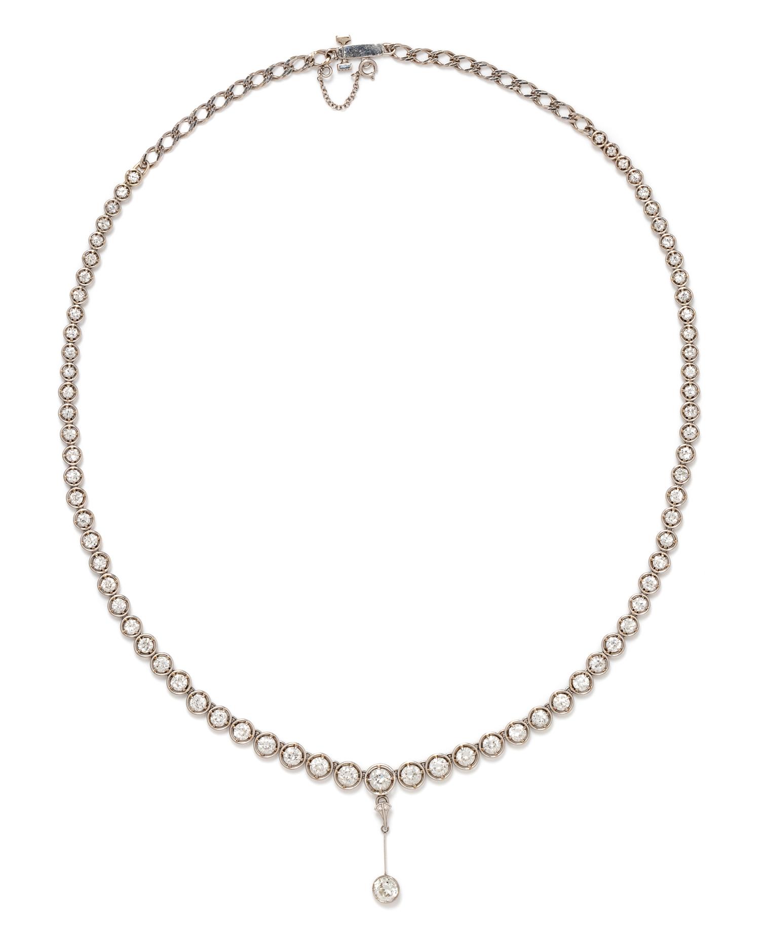A Platinum and Diamond Riviere Necklace, 14.90 dwts.