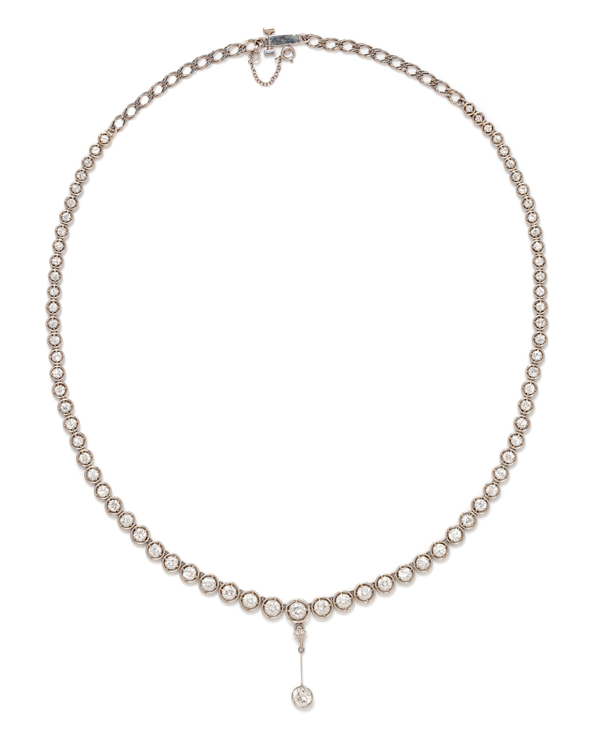 A Platinum and Diamond Riviere Necklace, 14.90 dwts.