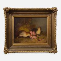 Mary Russell Smith (American, 1842-1878) Two Chicks and a Flower