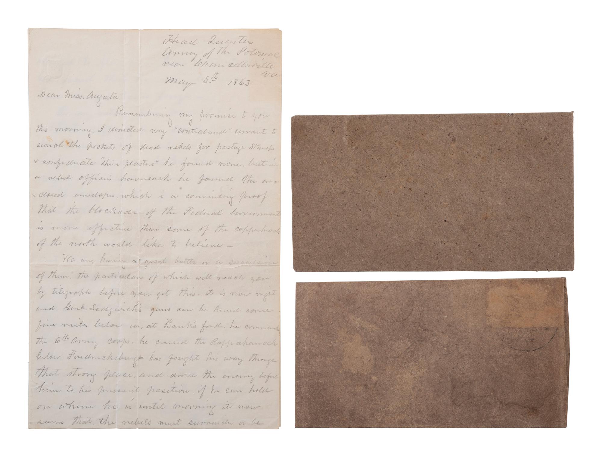 Soldier's letter discussing the Battle of Chancellorsville